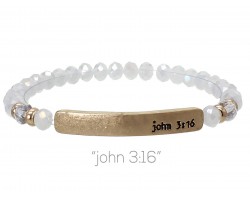 White Opal Crystal John 3:16 Gold Bar Stretch Bracelet White Opal Crystal John 3:16 Gold Bar Stretch Bracelet