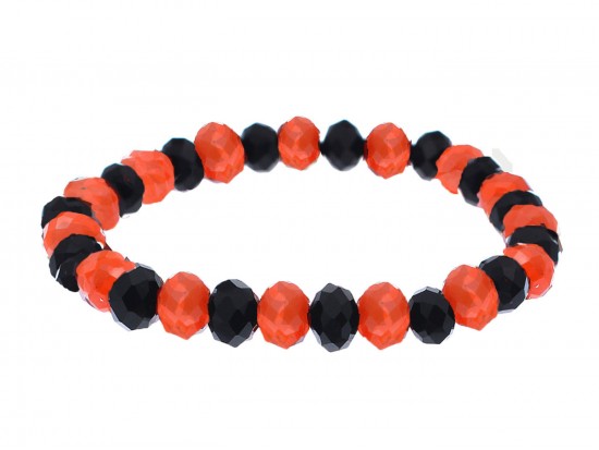 Black Orange Crystal Rondell Stretch Bracelet