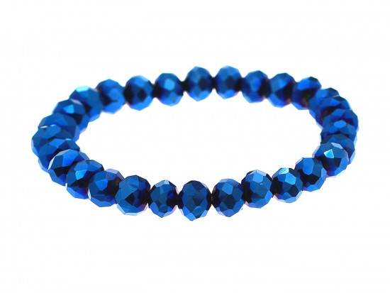 Blue Metalic Crystal Rondell Stretch Bracelet