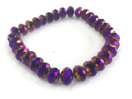 Dark Purple Crystal Rondell Mix Stretch Bracelet