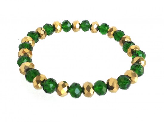 Green Gold Crystal Rondell Alternating Stretch Bracelet
