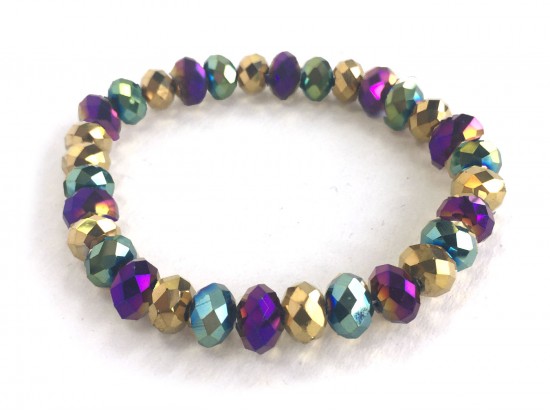 Mardi Gras Metalic Crystal Rondell Mix Stretch Bracelet