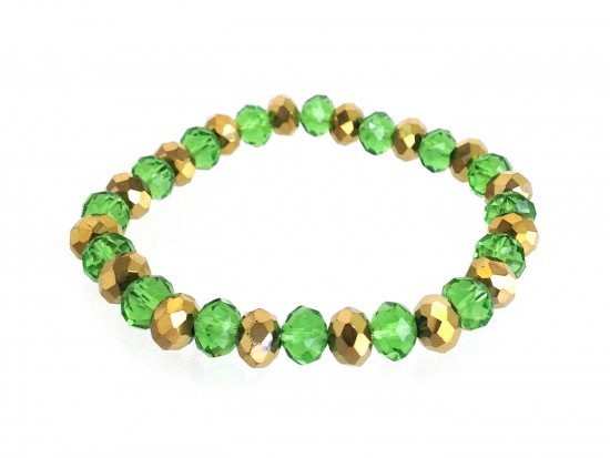 Lt Green Gold Crystal Rondell Alternating Stretch Bracelet Lt Green Gold Crystal Rondell Alternating Stretch Bracelet