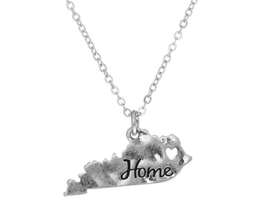 Silver Kentucky State Map Home Necklace
