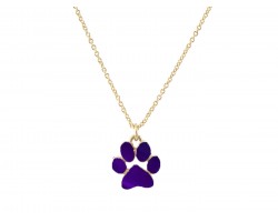 Purple Enamel Paw Print Gold Chain Necklace