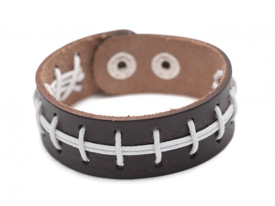 Brown Football Theme Leather Snap Bracelet
