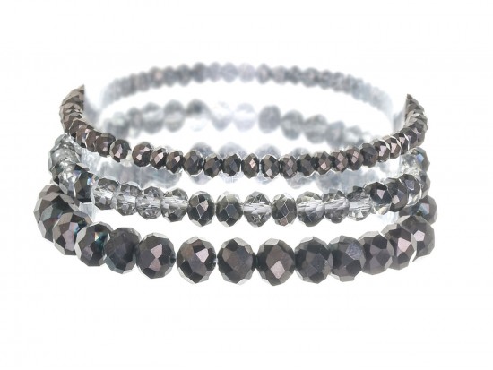 Hematite Crystal Stretch Bracelets 3 Set