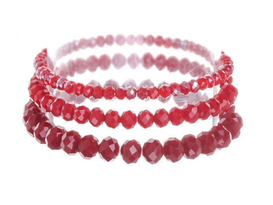 Red Crystal Stretch Bracelets 3 Set