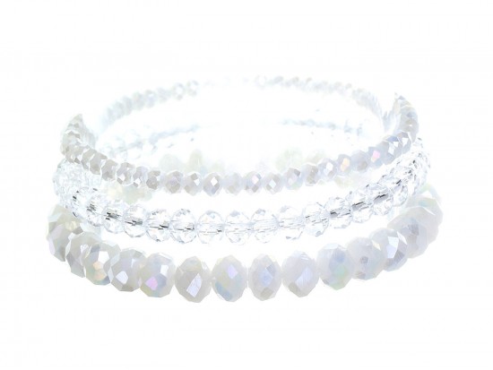 White Crystal Stretch Bracelets 3 Set