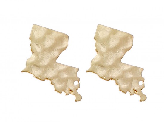 Gold Louisiana State Map Hammered Post Earring