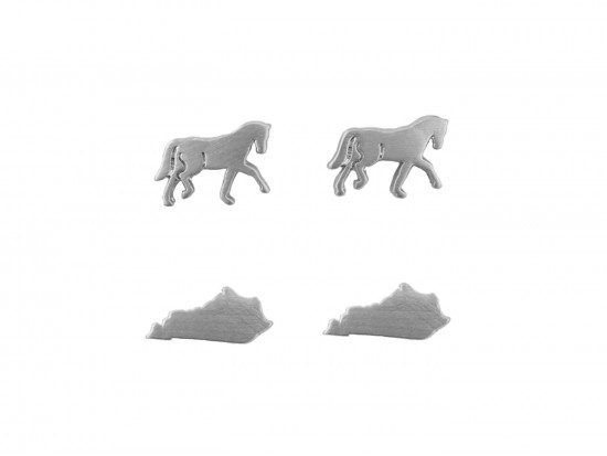 Silver Kentucky Map Horse Post Earring Set