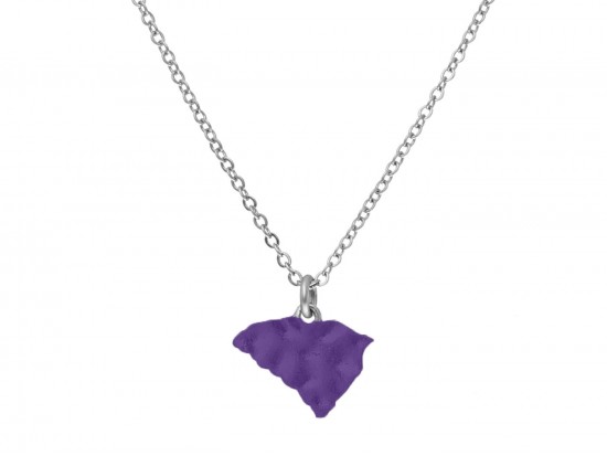 Purple South Carolina State Map Silver Chain Necklace