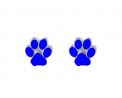Blue Mini Paw Print Silver Post Earrings