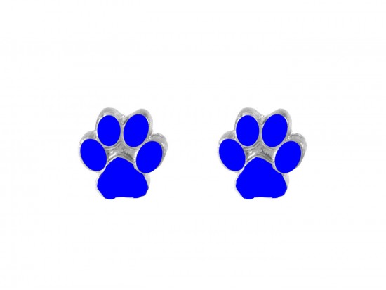 Blue Mini Paw Print Silver Post Earrings
