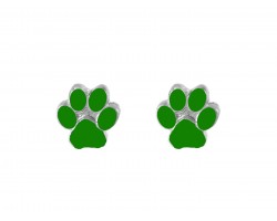 Green Mini Paw Print Silver Post Earrings
