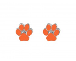 Orange Mini Paw Print Silver Post Earrings