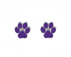 Purple Mini Paw Print Silver Post Earrings
