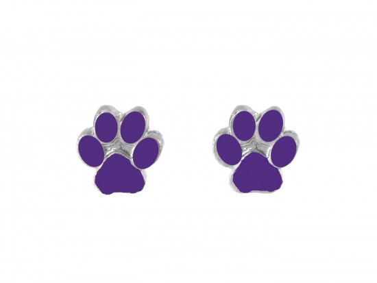 Purple Mini Paw Print Silver Post Earrings