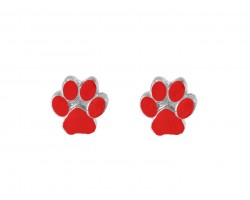 Red Mini Paw Print Silver Post Earrings