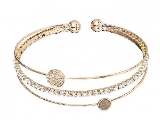 Gold CZ Crystal 3 Line Memory Wire Bracelet