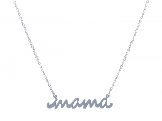 Silver Mama Script Necklace