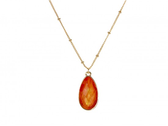 Coral Gold Brushed Teardrop Chain Necklace Coral Gold Brushed Teardrop Chain Necklace