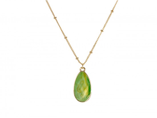 Peridot Gold Brushed Teardrop Chain Necklace