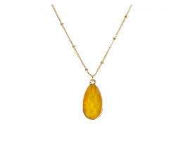 Yellow Colored Stone Gold Brushed Teardrop Chain Necklace