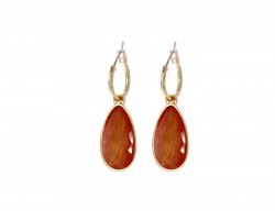 Coral Gold Brushed Teardrop Hoop Earrings
