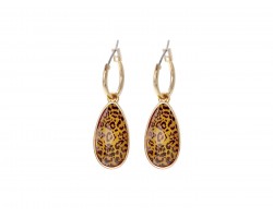 Brown Leopard Brushed Teardrop Hoop Earrings
