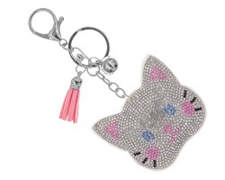 White Cat Crystal Puffy Key Chain