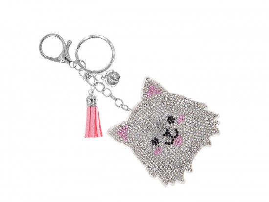 White Dog Crystal Puffy Key Chain