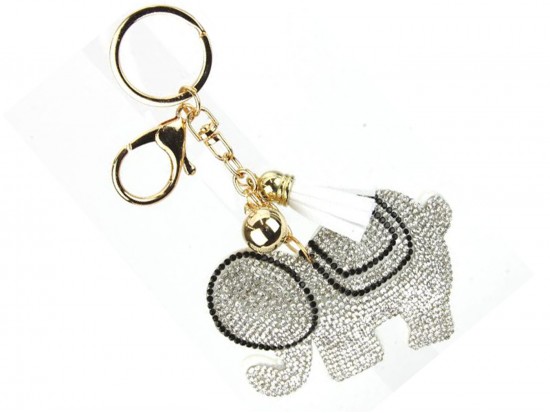 White Elephant Crystal Puffy Key Chain