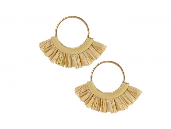 Beige Raffia Tassel Hoop Post Earrings Beige Raffia Tassel Hoop Post Earrings