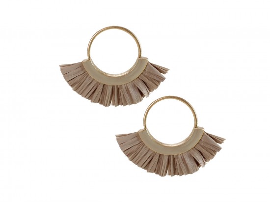 Gray Raffia Tassel Hoop Post Earrings Gray Raffia Tassel Hoop Post Earrings