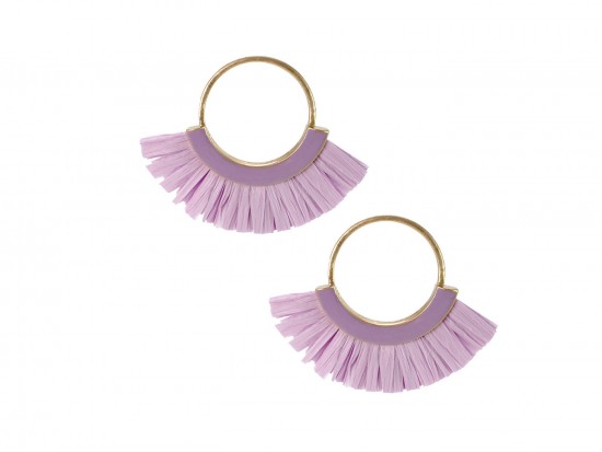 Violet Raffia Tassel Hoop Post Earrings Violet Raffia Tassel Hoop Post Earrings