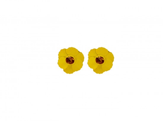 Yellow Crystal Pansey Flower Stud Post Earrings