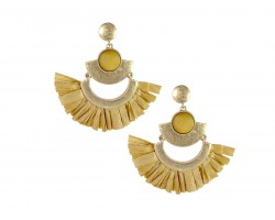 Light Brown Raffia Tassel Crescent Post Earrings