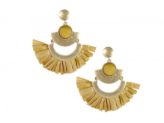 Light Brown Raffia Tassel Crescent Post Earrings Light Brown Raffia Tassel Crescent Post Earrings