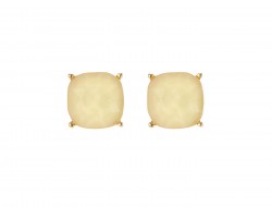 Beige Acrylic Cushion Shape Gold Post Earrings