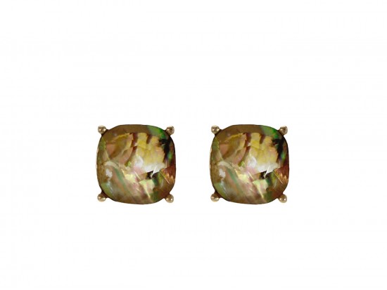 Beige Multi Acrylic Cushion Shape Gold Post Earrings Beige Multi Acrylic Cushion Shape Gold Post Earrings
