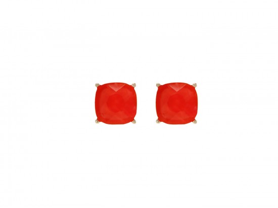Red Acrylic Cushion Shape Gold Post Earrings