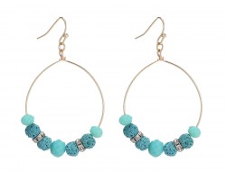 Blue Zircon Lava Stone Crystal Hook Gold Hoop Earring