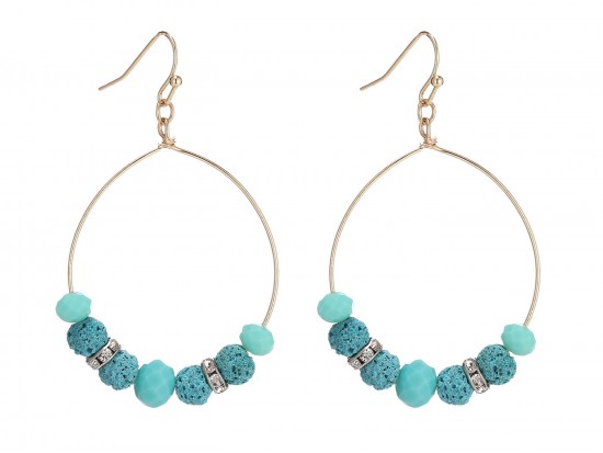 Blue Zircon Lava Stone Crystal Hook Gold Hoop Earring Blue Zircon Lava Stone Crystal Hook Gold Hoop Earring
