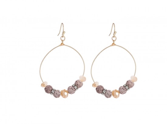 Brown Lava Stone Crystal Hook Gold Hoop Earring Brown Lava Stone Crystal Hook Gold Hoop Earring