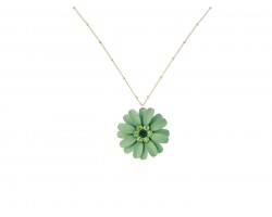 Green Crystal Daisy Flower Gold Necklace.