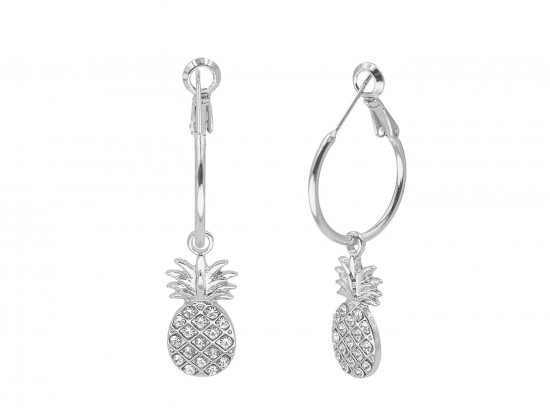 Silver Pineapple Crystal Hoop Earrings
