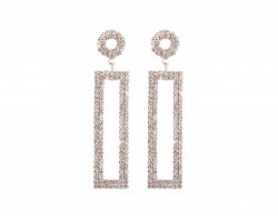 Clear Crystal Rectangle Gold Dangle Post Earrings