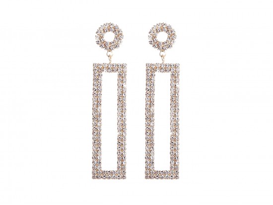 Clear Crystal Rectangle Gold Dangle Post Earrings Clear Crystal Rectangle Gold Dangle Post Earrings