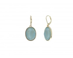 Aqua Oval Gold Euro Clip Earrings